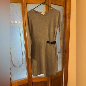 Michael Kors Gray Sweater Dress with Black Side Belt